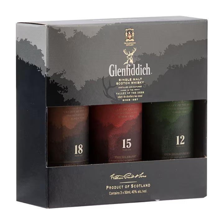 Glenfiddich 12 15 18 Year Old Single Malt Scotch Whisky Tasting Collection 3x50ml set