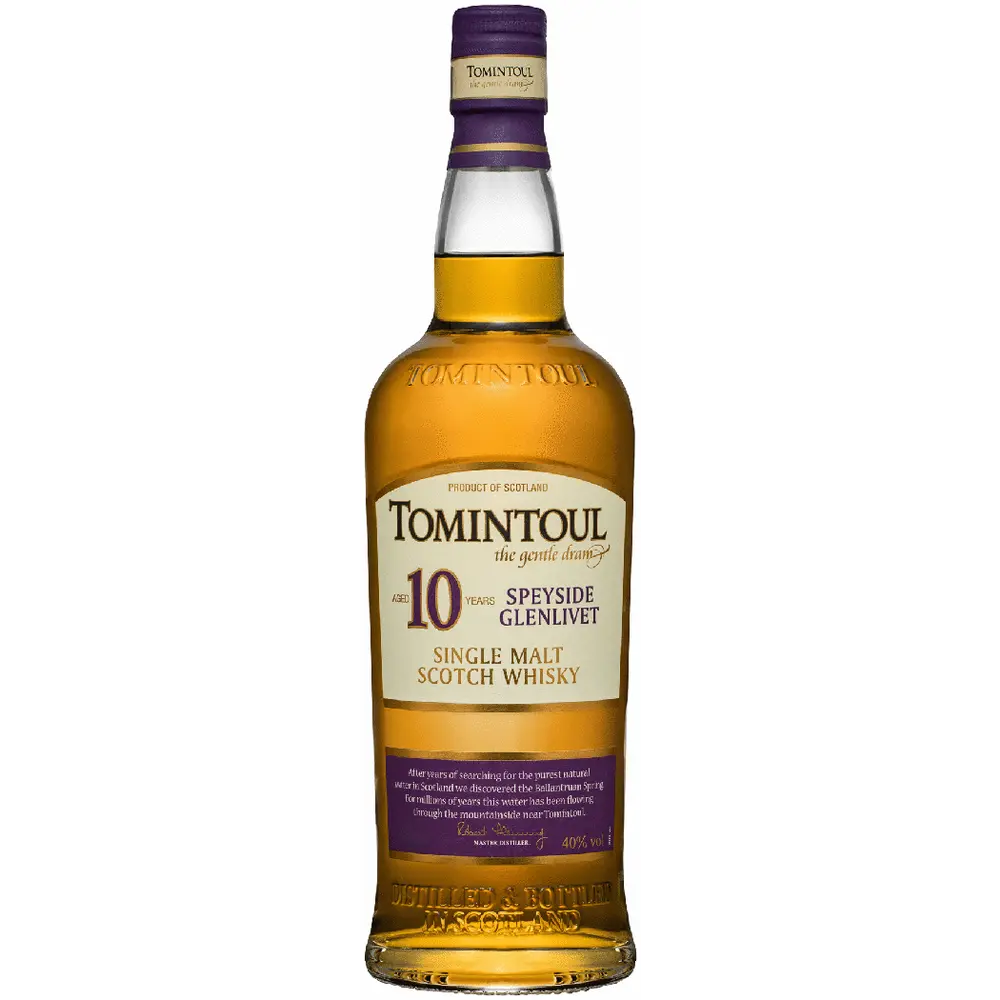 Tomintoul 10 Year Single Malt Scotch Whisky 750ml front bottle