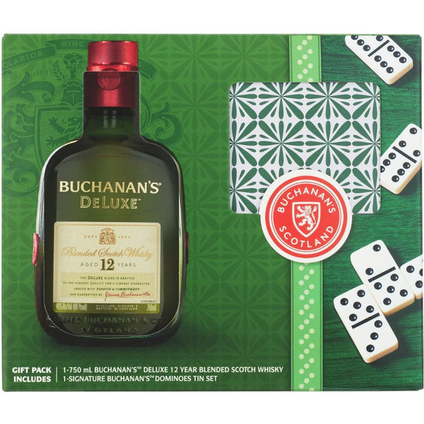 Buchanan's Deluxe 12 Year Old Blended Scotch Whisky with Tin Domino Set 750ml
