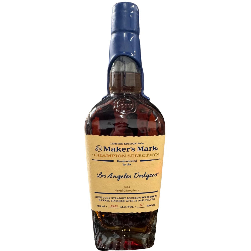Maker's Mark Los Angeles Dodgers 2025 World Champions Selection 750ml Dodger Blue wax bottle