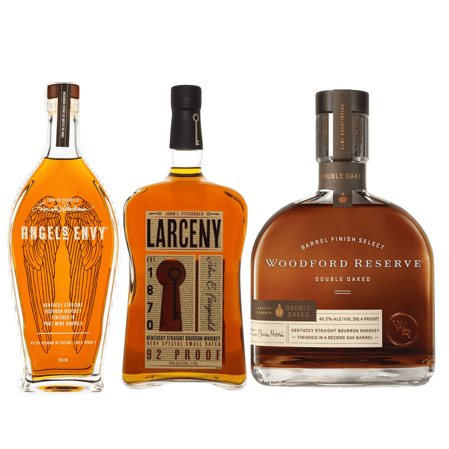 Angel Envy & Larcney Small Batch & Woodford Double Oak Bundle - Liquor On Broadway