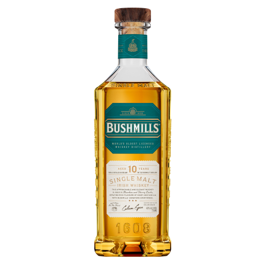 Bushmills 10 Year Single Malt Irish Whiskey 750ml front bottle