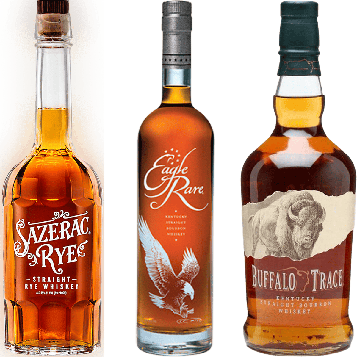 Eagle Rare 10 Year & Buffalo Trace Bourbon & Sazerac Rye Bundle 3 bottles