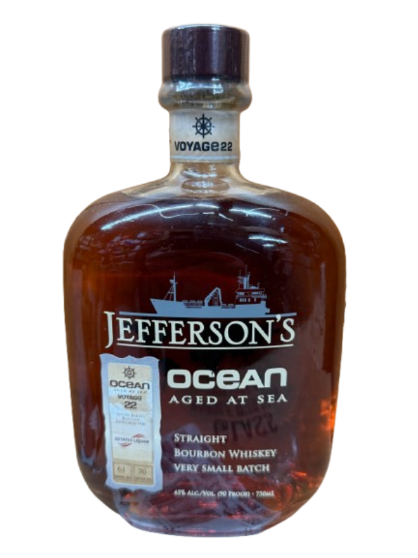 Jefferson’s Ocean Aged at Sea Voyage 22 Single Barrel Wheated Bourbon 750ml – Estates Liquor Barrel #61 front bottle