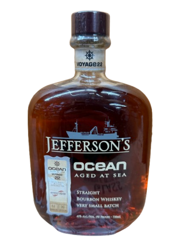 Jefferson’s Ocean Aged at Sea Voyage 22 Single Barrel Wheated Bourbon 750ml – Estates Liquor Barrel #61 front bottle