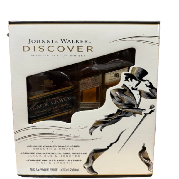 Johnnie Walker Discover Gift Pack Black Label 750ml with Gold Label and 18 Year minis
