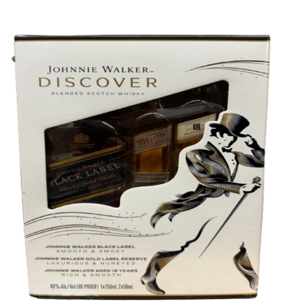 Johnnie Walker Discover Gift Pack Black Label 750ml with Gold Label and 18 Year minis