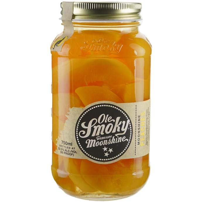 Ole Smoky Peaches Moonshine 65 Proof 750ml jar with peach slices