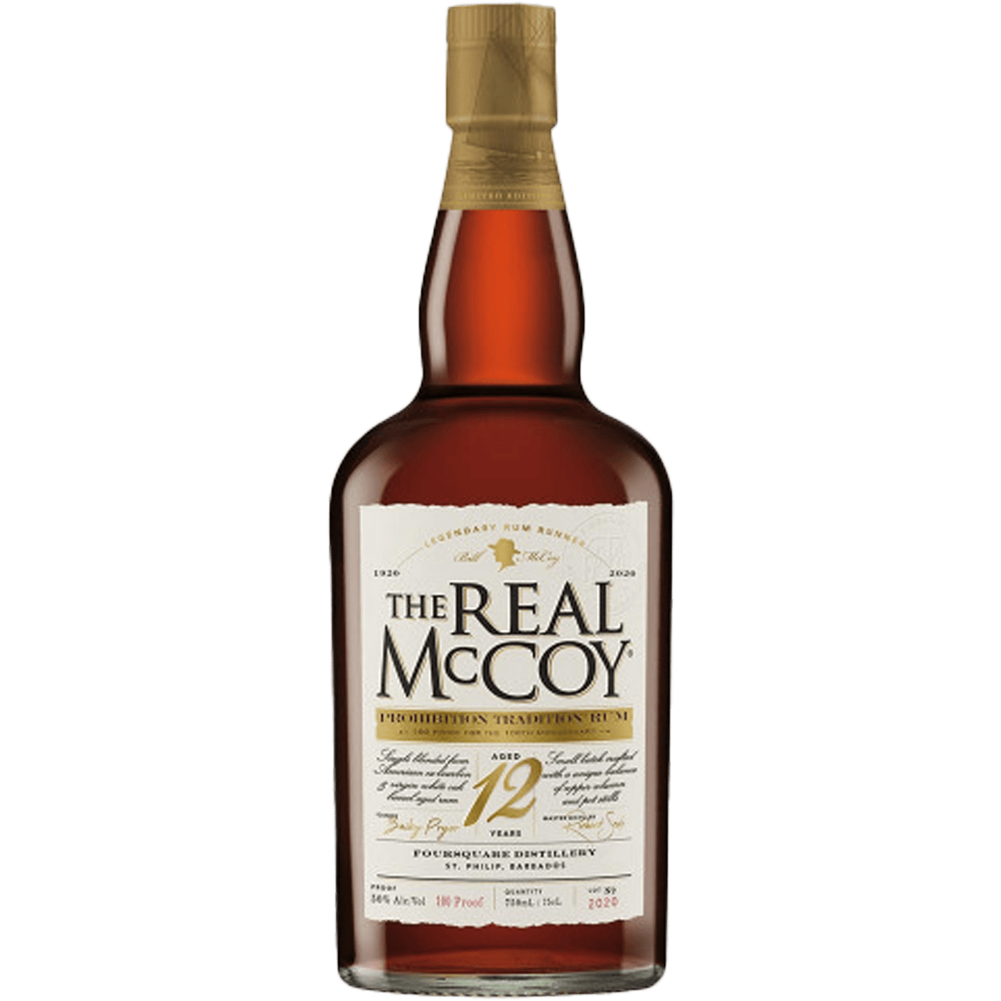 Real McCoy 12 Year Old Prohibition Tradition Single Blended Barbados Rum (750ml) - Liquor On Broadway